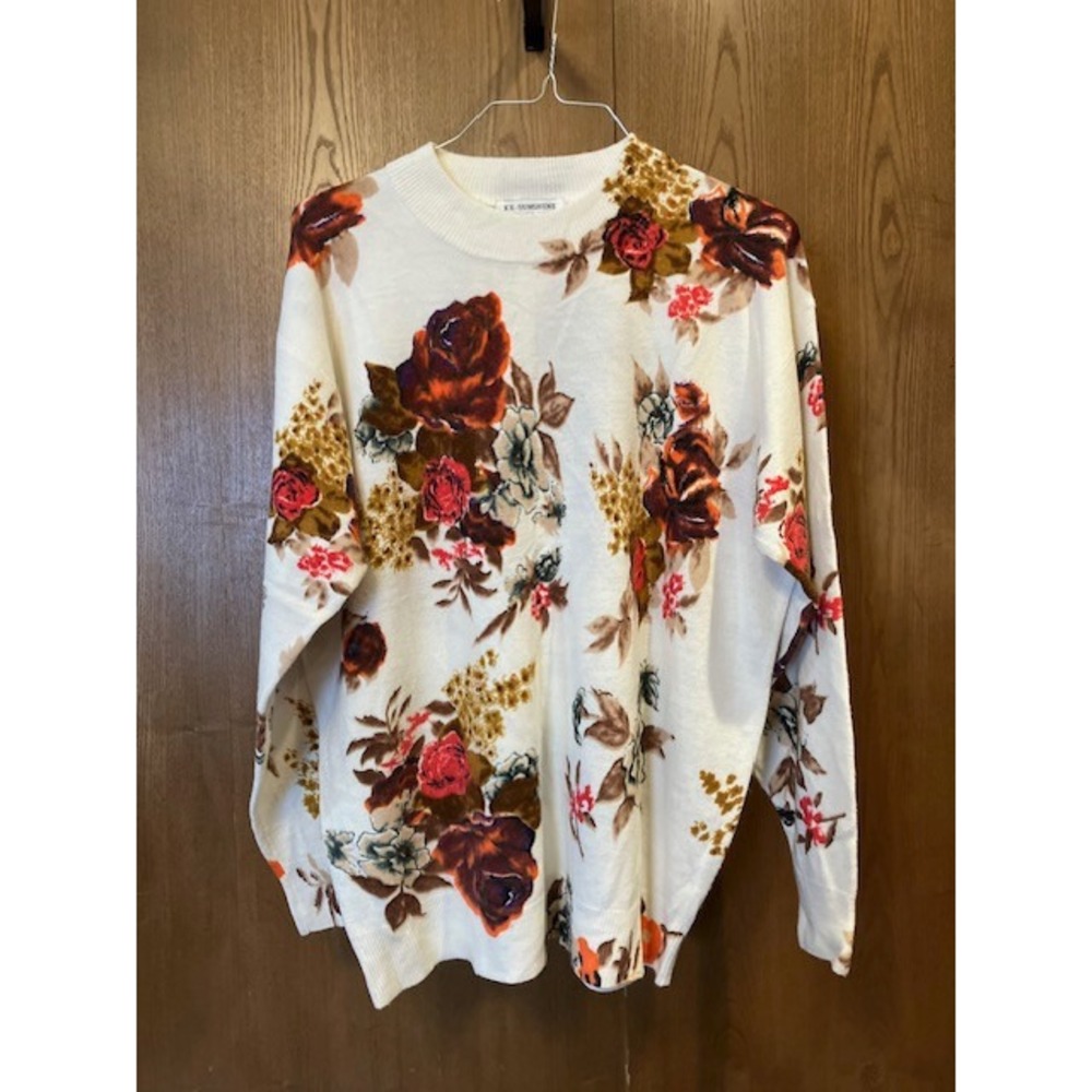 K.E. Sunshine Australian Design Floral Crew Neck Knit Sweater Oversized Large‎